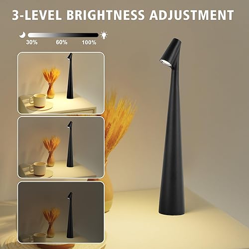 Miniatura 3 de Juego de 2 lámparas de mesa inalámbricas negras recargables a pilas táctiles, luces de escritorio impermeables para lectura, dormitorio, sala de
