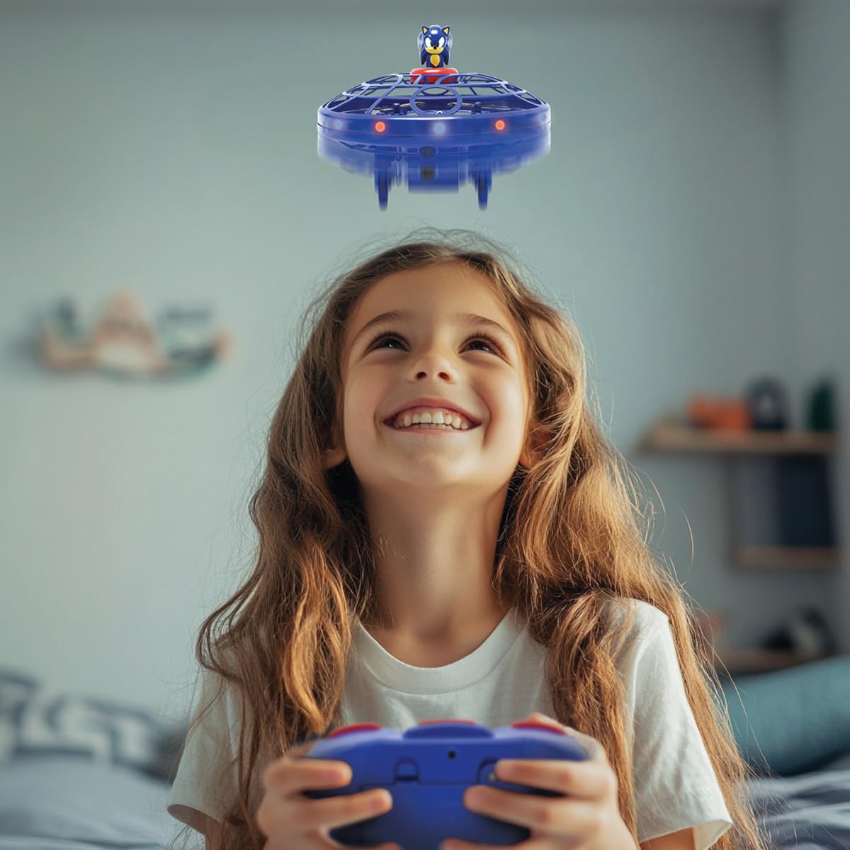 Lexibook, RC UFO Flying Sonic con luci e controllo gestuale, controllo a mani libere con batteria ricaricabile, Blu, UFOSN