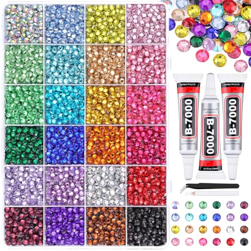 Image of 6600Pcs Resin Rhinestones for Bedazzling with Tweezers, Multicolor 5mm Rhinestones for Crafting with 3Pcs 10ml B7000 Jewelry Glue for DIY Crafts Clothing Tumblers Shoes Fabric Nail Art