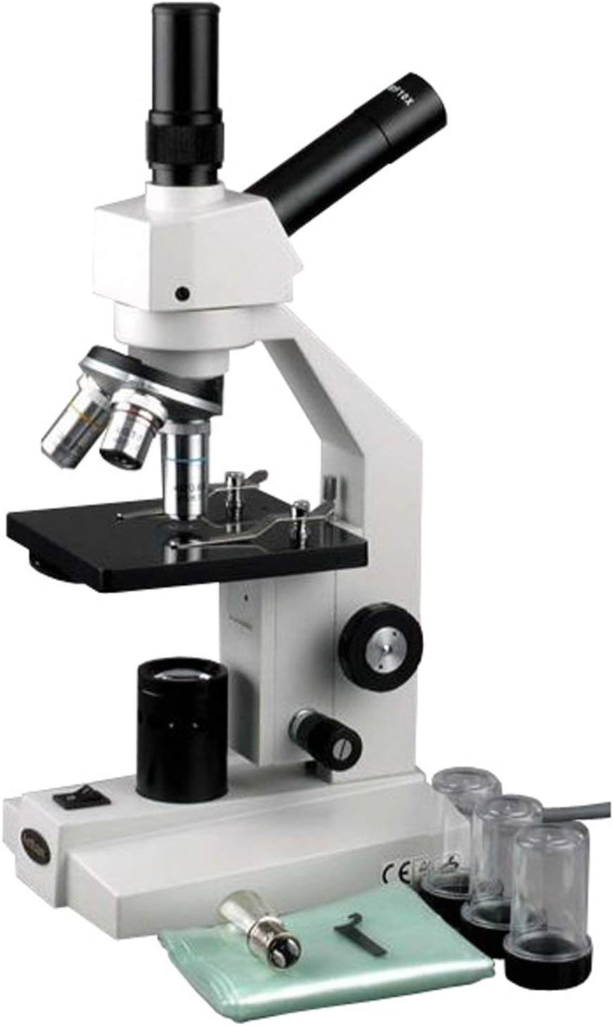 AmScope D120A Dual-View Compound Monocular Microscope, WF10x and WF16x Objectives, 40X-1600X Magnification, Brightfield, 1.25 NA Abbe Condenser, Plain Stage