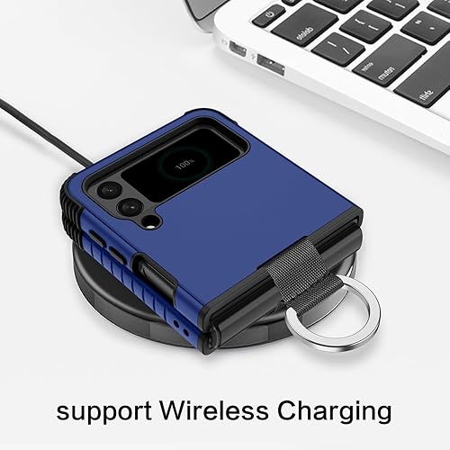 Miniatura 4 de BENTOBEN Funda para Samsung Galaxy Z Flip 4, resistente 2 en 1, cuerpo completo, resistente, a prueba de golpes, con anillo, color azul