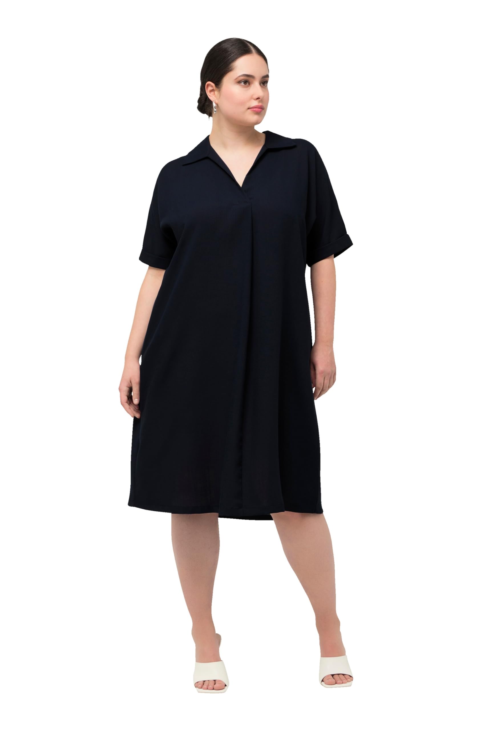 Ulla Popken Damen große Größen Übergrößen Plus Size Minikleid, Oversized, Hemdkragen, V-Ausschnitt, Halbarm 827631