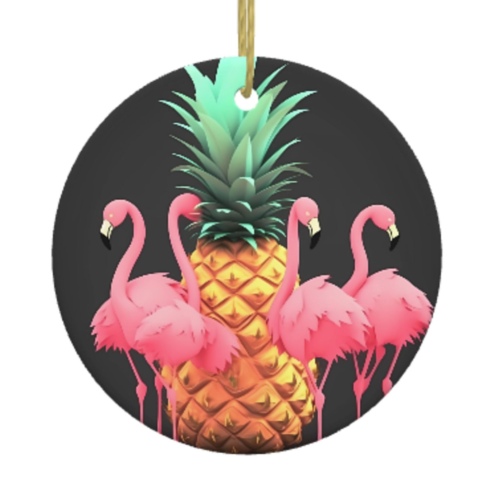 Ceramic Christmas Tree Hanging Ornaments with Gold Ropes Christmas Tree Decorations Round Ceramic Pineapple Flamingos Pendant Keepsake Decorations for Holiday Xmas Gift Ideas
