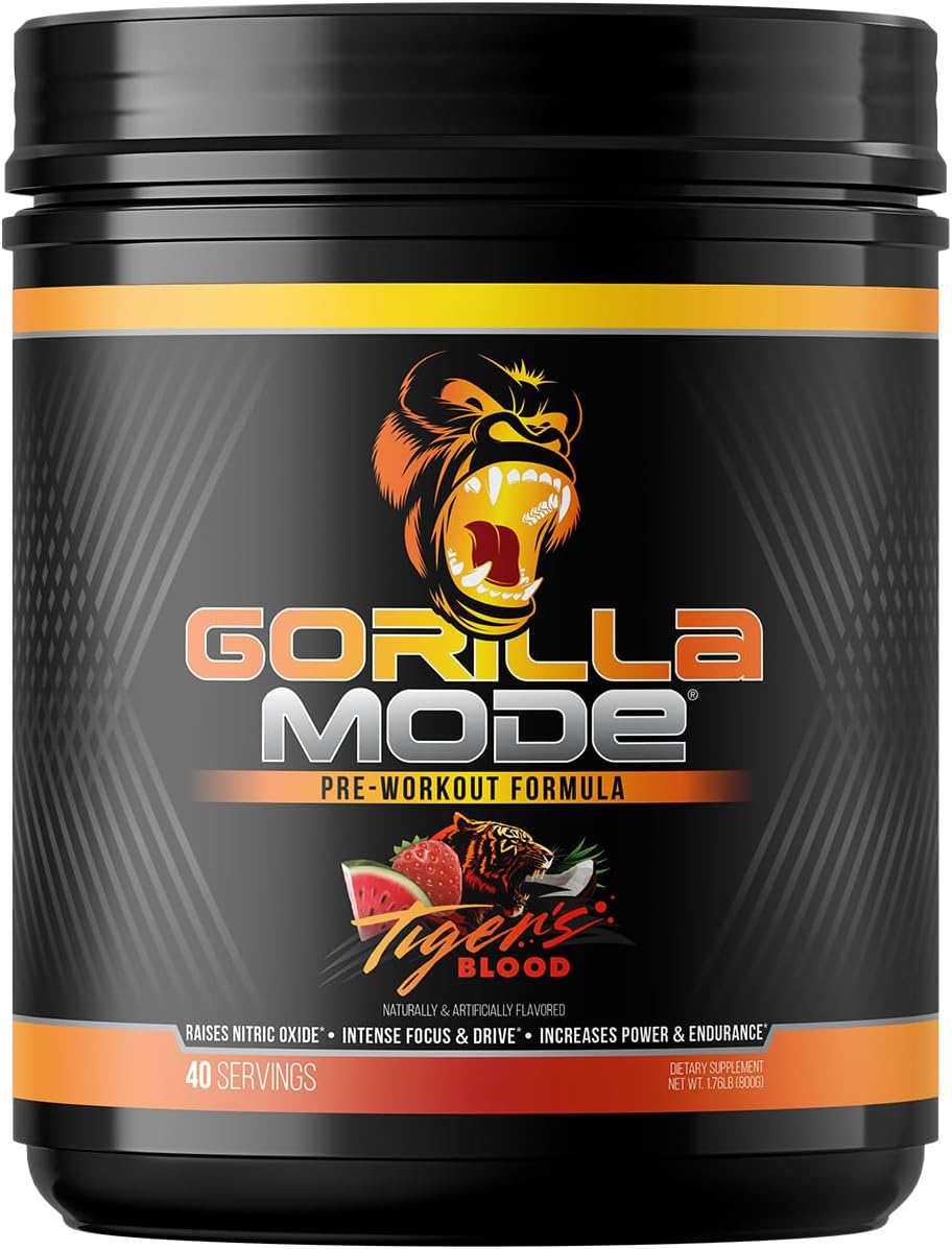 Gorilla Mind Mode Pre Workout - Massive Pumps · Laser Focus · Energy · Power - L-Citrulline, Creatine, L-Tyrosine, Betaine, Hydroprime®, Alpha-GPC, 400mg Caffeine, Huperzine A - 800g (Tigers Blood)