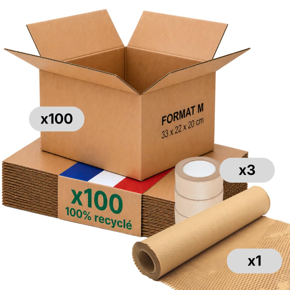 Opakowanie kartonowe M - opakowanie 100 sztuk + ochrona papieru + klej papierowy - 31x22x20 cm - wzmocniony - 100% nadający się do recyklingu - książki, akcesoria, e-commerce - Life Pack