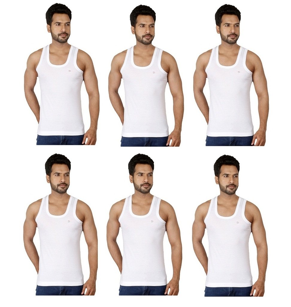 Men's Solid Regular Fit Vest (F/L RN W 100x6_White 2XL)