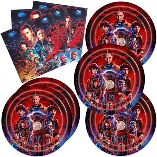 ShrooFit Stranger-Thing Party Supplies 40pck include 20 plates 20 napkins for the birthday Things of Stranger party decoration