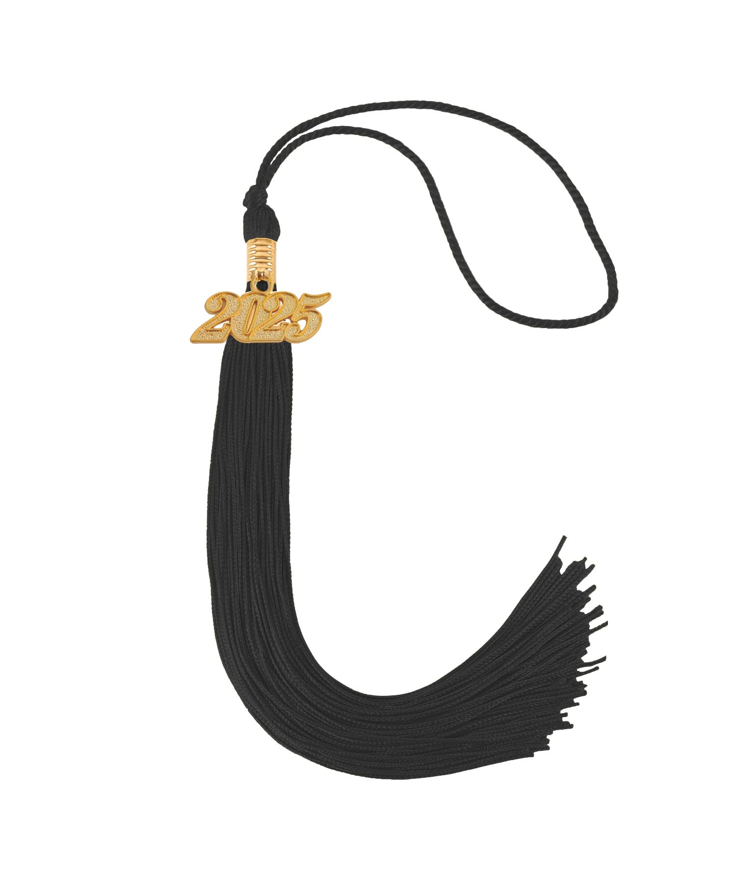 Graduation Single Color Tassel with Date Drop 2025(Black Tassel,Gold Charm)