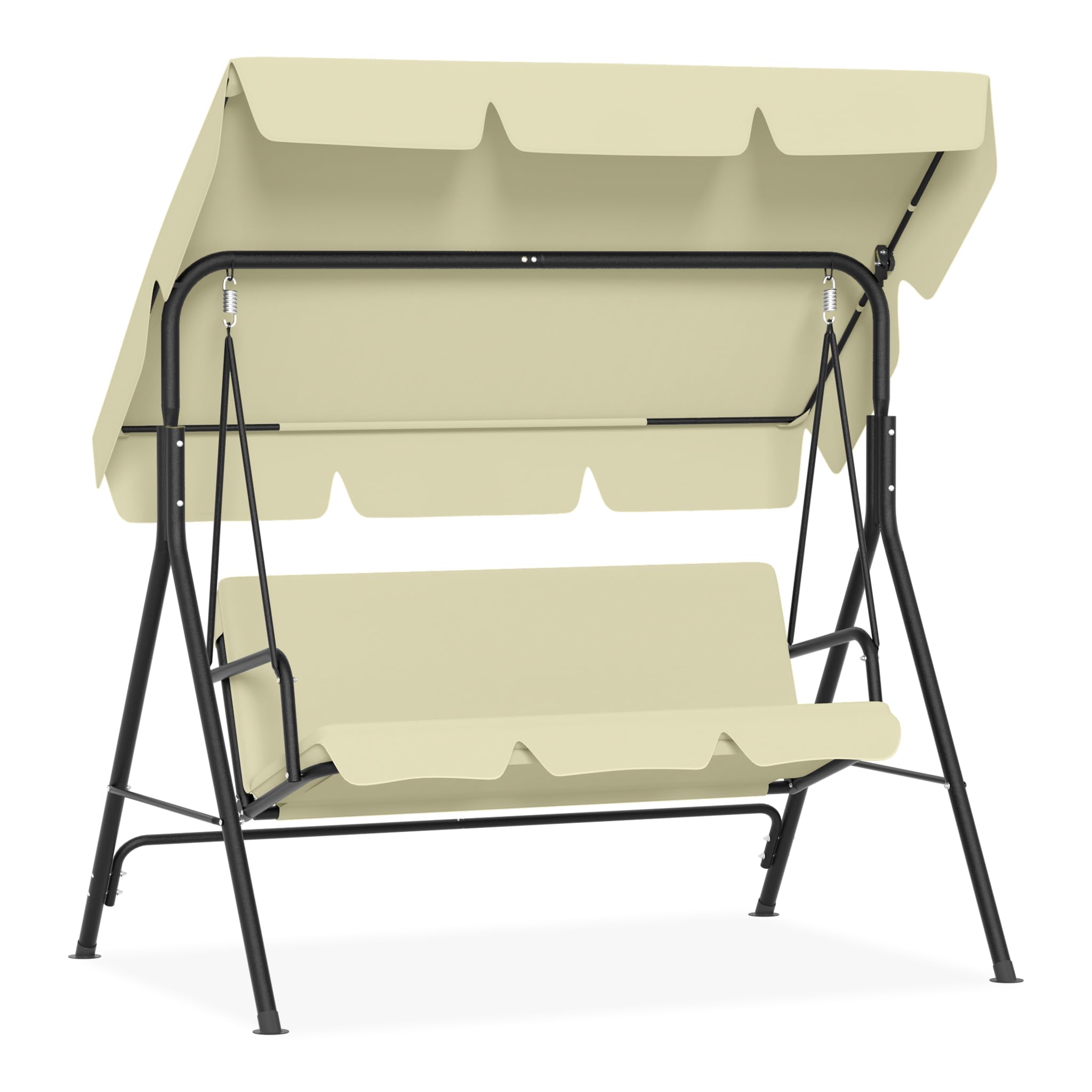 UISEBRT Hollywoodschaukel 3 Sitzer,Gartenchaukel mit Verstellbares Sonnendach,Schaukelbank bis 200kg Belastbar,Gartenliege Wetterfest Outdoor & Indoor,176x110x152cm,Beige