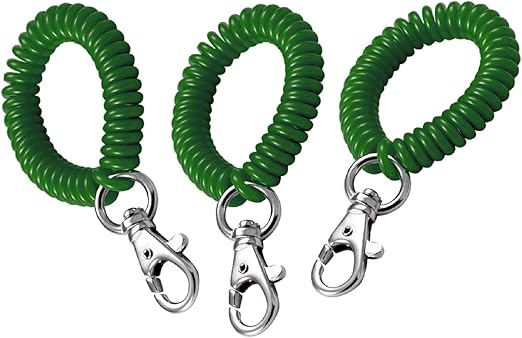 Lucky Line 2” Diameter Spiral Wrist Coil with Trigger Snap, Flexible Wrist Band Key Chain Bracelet, Stretches to 12”, Green, 3 Pack (407403)