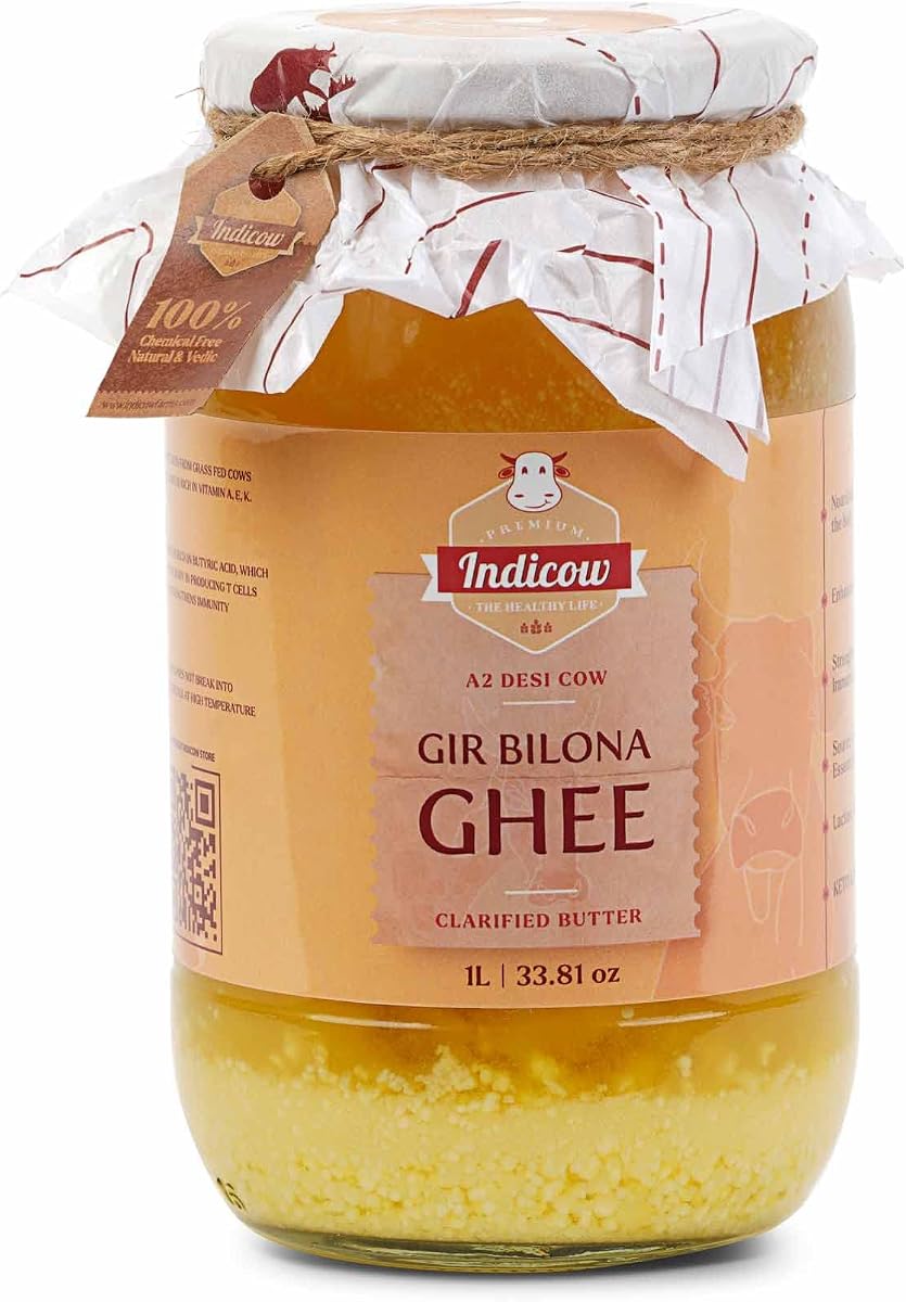 A2 Desi Cow Ghee, Clarified Butter| Grass Fed Cows | (1000ML(33.8oz), Gir Cow Ghee) Grass Fed, Pasture Raised Clarified Butter Fat, Keto, Paleo, Lactose Free, Casein Free, Non-GMO | Increase in Price soon|
