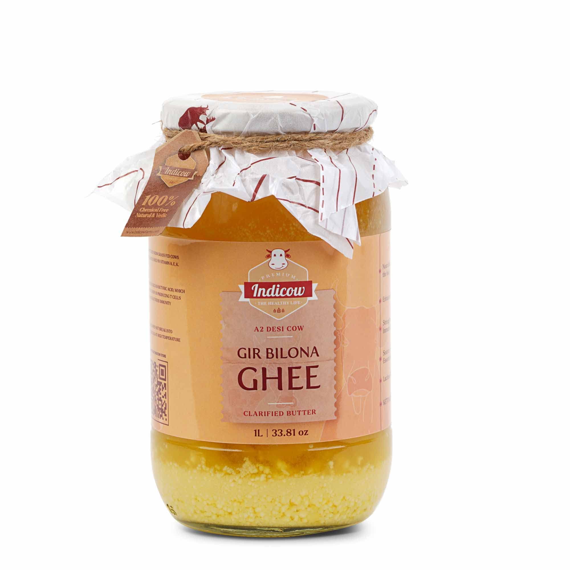Indicow A2 Desi Cow Ghee, Clarified Butter| Grass Fed Cows | (1000ML(33.8oz), Gir Cow Ghee) Grass Fed, Pasture Raised Clarified Butter Fat, Keto, Paleo, Lactose Free, Casein Free, Non-GMO | Price Revision Soon