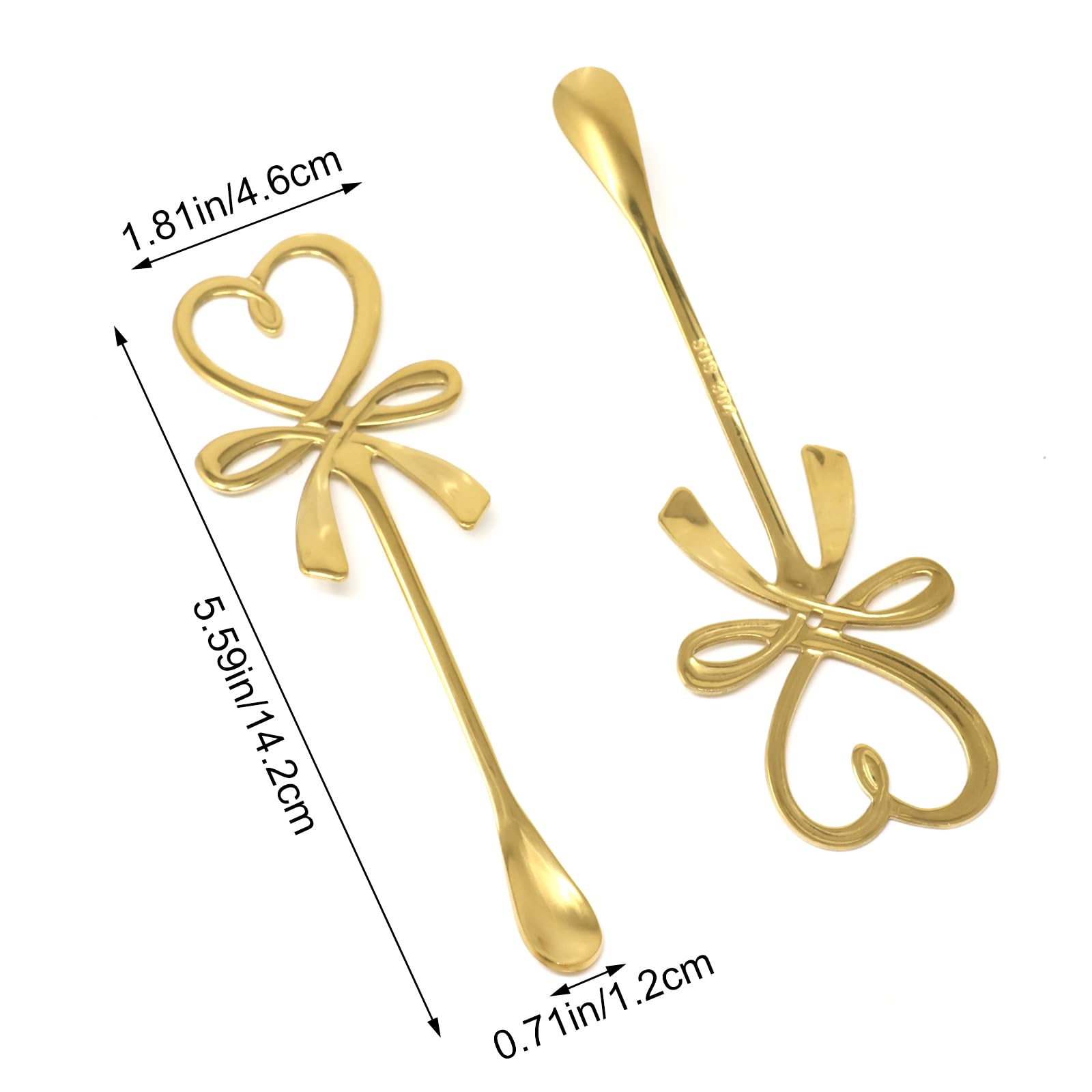 yueton 2 cucharas de té de acero inoxidable con mango de lazo de corazón dulce, cucharas de café doradas para azúcar, té, leche, pasteles, bebidas, pastel, día de San Valentín
