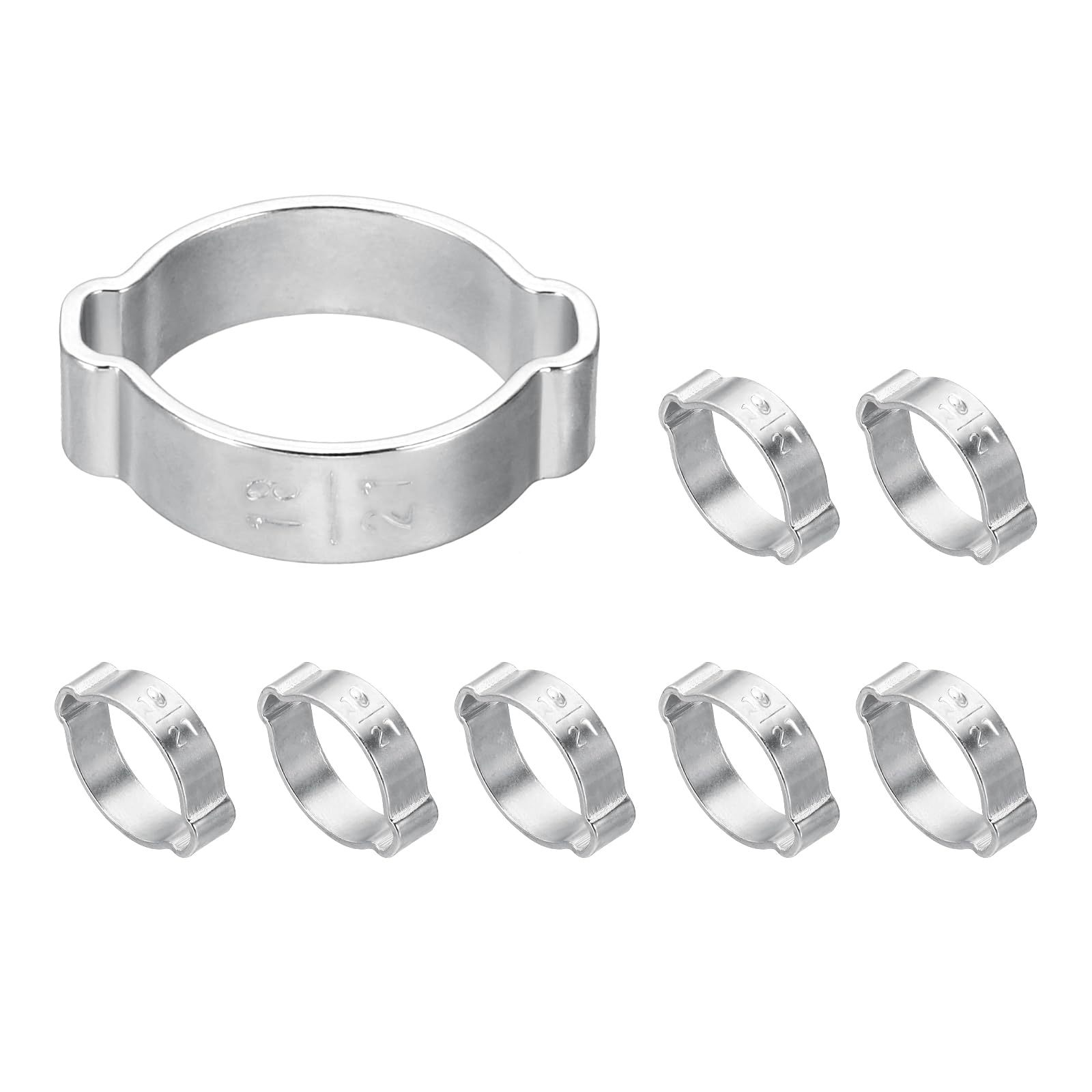 PATIKIL 8 Pcs Double Ear Hose Clamp, 18-21mm 304 Stainless Steel O Clip Crimp Rings, Pipe Clamps for Fuel Petrol Pipe Tube Fitting Connections
