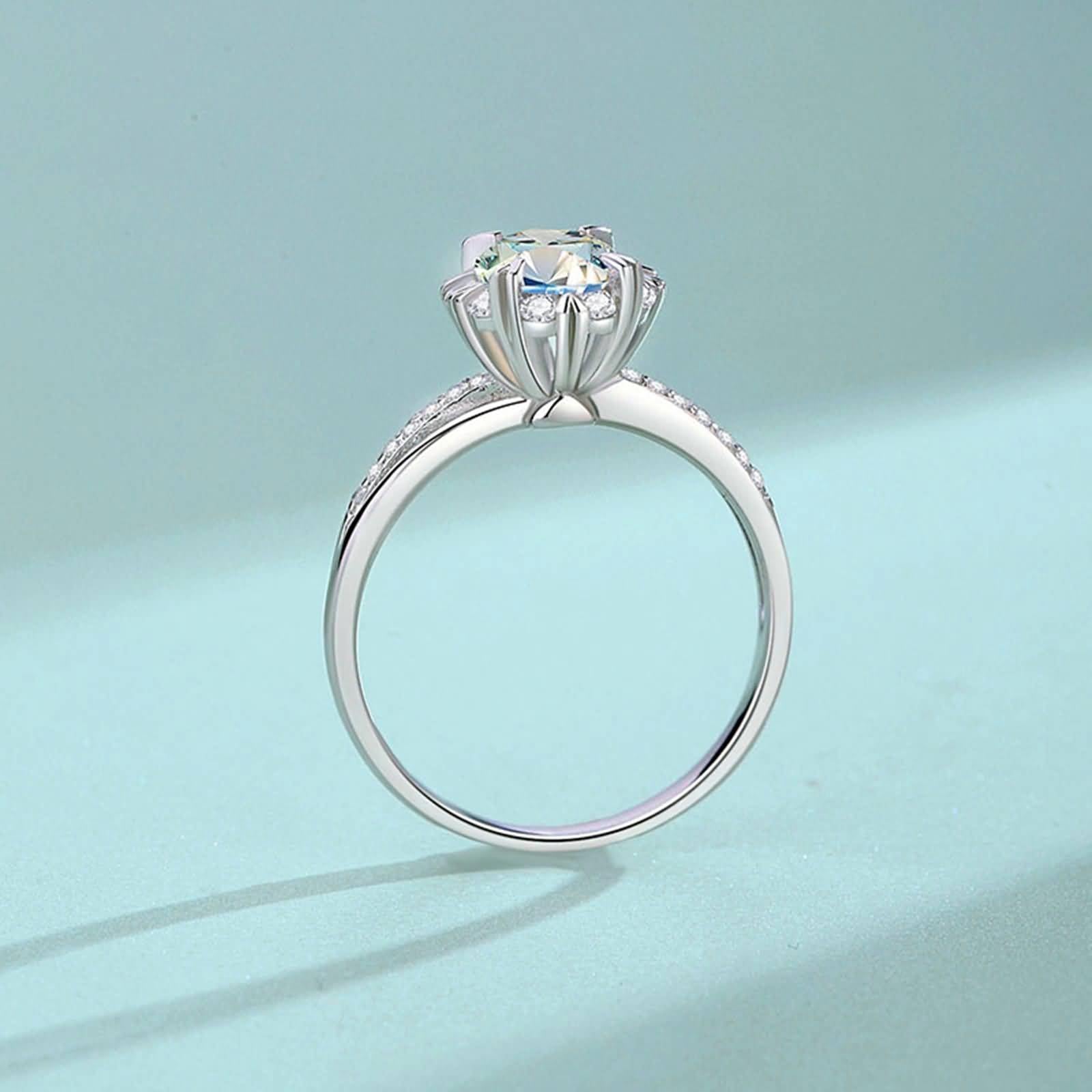 Anillos de compromiso con moissanite de 1 ct, anillo de boda de oro auténtico Halo Moissanite, anillos de boda de oro blanco para mujer
