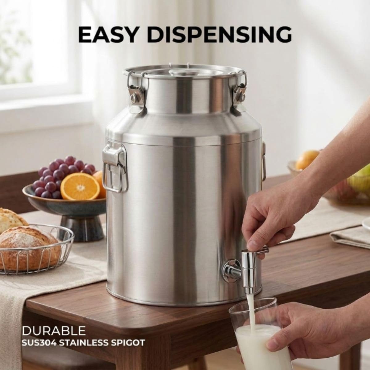 5L 22L 48L 100L Bidone Latte Acciaio Inox, Distributore Bevande Rubinetto | Secchio Ermetico per Trasporto, Contenitore Olio e Acqua, Fusto Vino per Cucina o Campeggio(With Spigot,14L)