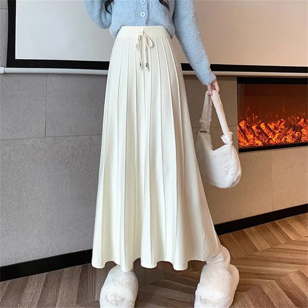 Lmtossey Gonne lunghe in maglia vintage per le donne inverno a vita alta maglione gonna a pieghe