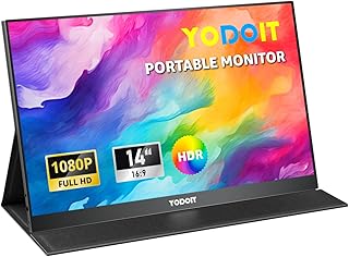 Yodoit Monitor Portátil 14 Pulgadas IPS FHD 1080P USB Type-C Pantalla de Computadora, Pantalla de Juego HDR con HDMI/USB C para MacBook PC Xbox PS4/5 Nintendo Switch Teléfono