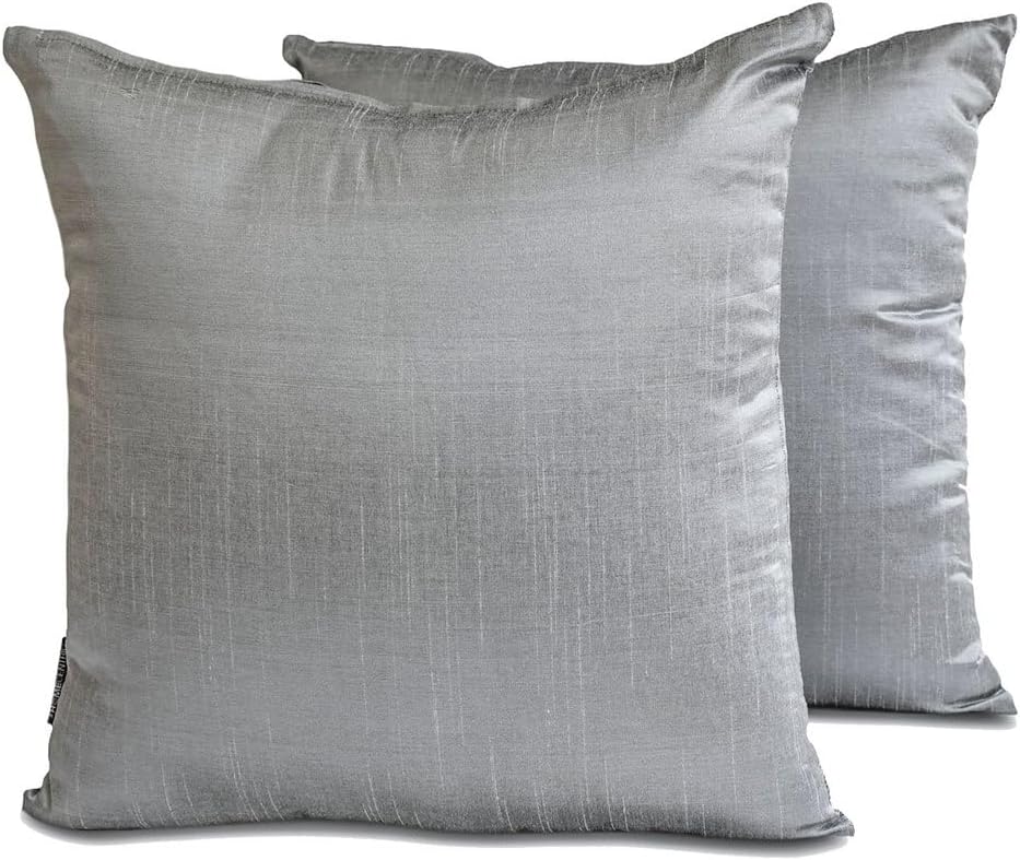 The HomeCentric Plain Pillow Covers Silver Grey Pack of 2, 26"x26" (65x65 cm) Pillow Covers, Art Silk Plain, Solid Throw Pillowcase for Sofa, Solid Pattern Modern Style - Silver Gray Luxury