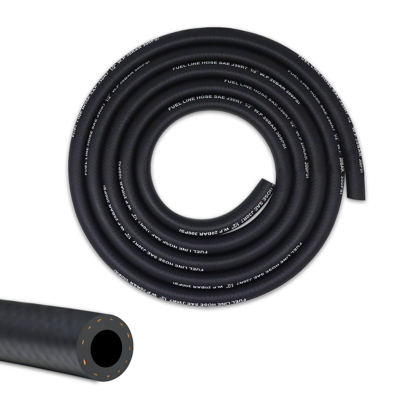 1/2 ID Fuel Line Hose NBR Rubber Gasoline Tube 10 FT, 300PSI Pressure