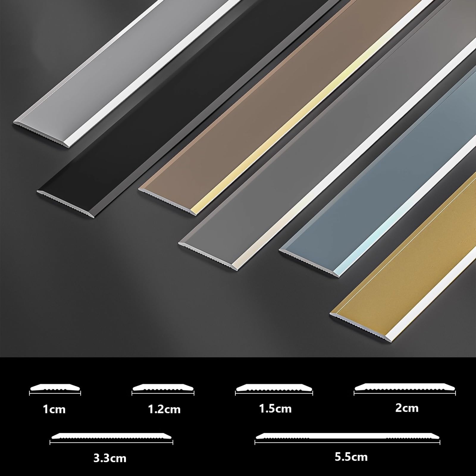 Profilé De Transition De Sol en Aluminium Auto-adhésif, Couvre-seuil Plat Portes, Connecteur De Joint De Sol, Profilé De Finition Carrelage, Vinyle, Stratifié Et Parquet Grey 3.3cm/1.29in