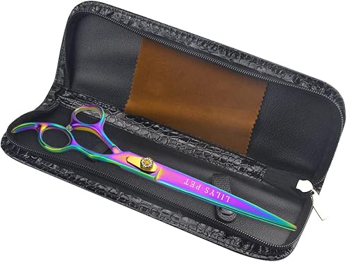 Miniatura 6 de LILYS PET Tijeras rectas de corte recto para aseo de mascotas de 8 pulgadas de color arcoíris de 8 pulgadas, tijeras rectas para perros y gatos,