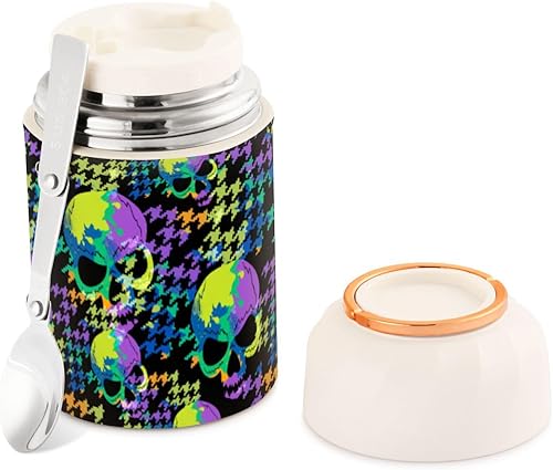 MCHIVER Skulls Food Jar with Spoon Stainless Steel Vacuum Insulated Food Container 17 oz Food Thermos for Lunch