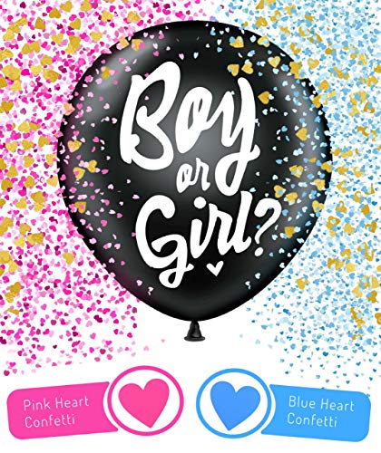 Alluxe ジャンボベビージェンダーリベールバルーン 36インチ ハート型ピンクとブルーの紙吹雪 ビッグブラック ラテックスバルーン 男の子 女の子 赤ちゃん 出産祝い パーティー用品 装飾キット