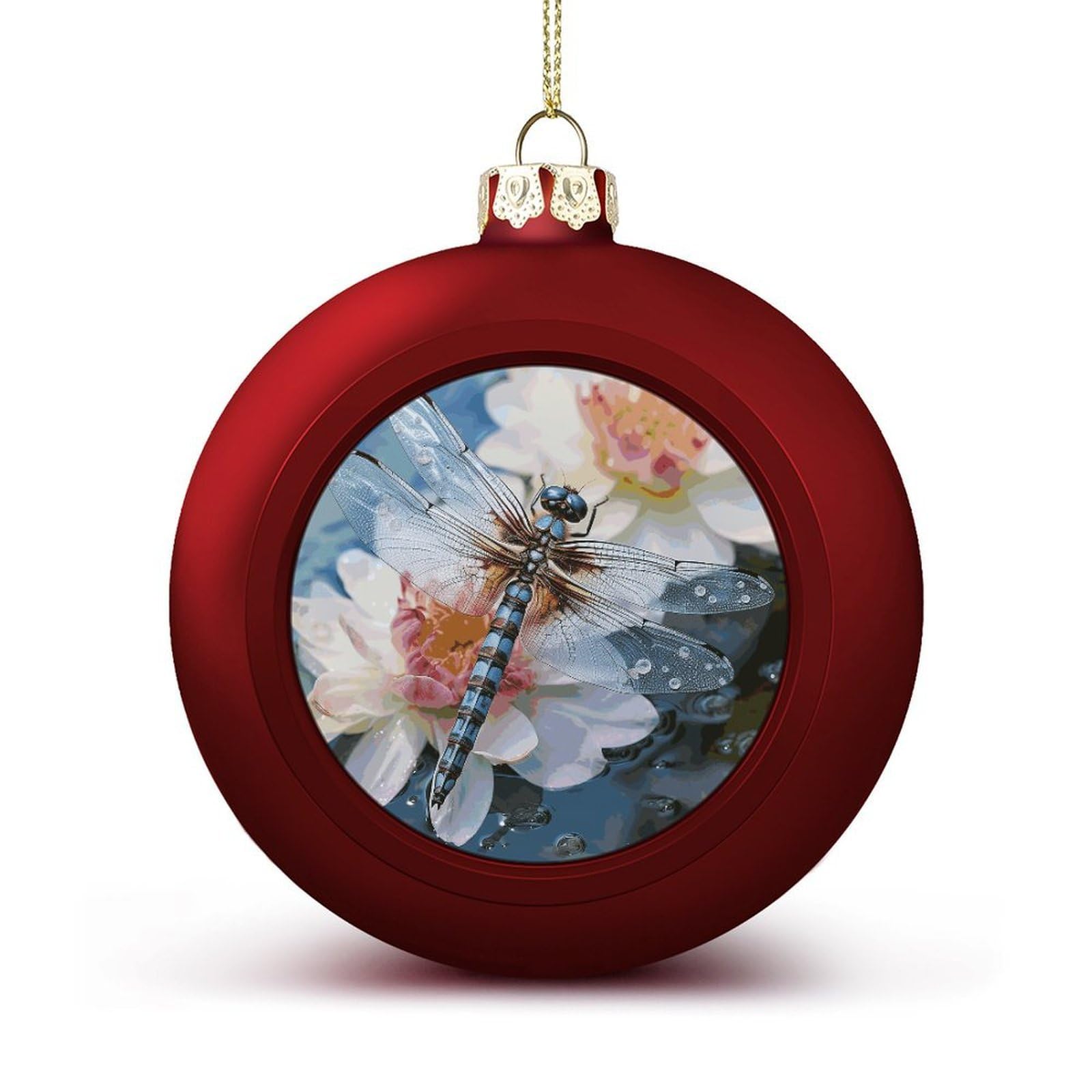 Dragonfly Flower Christmas Balls Ornaments for Xmas Christmas Tree 1.6" Hanging Shatterproof Xmas Balls Hanging Decor Pendants for Holiday Party Outdoor Indoor DIY Craft Supplies