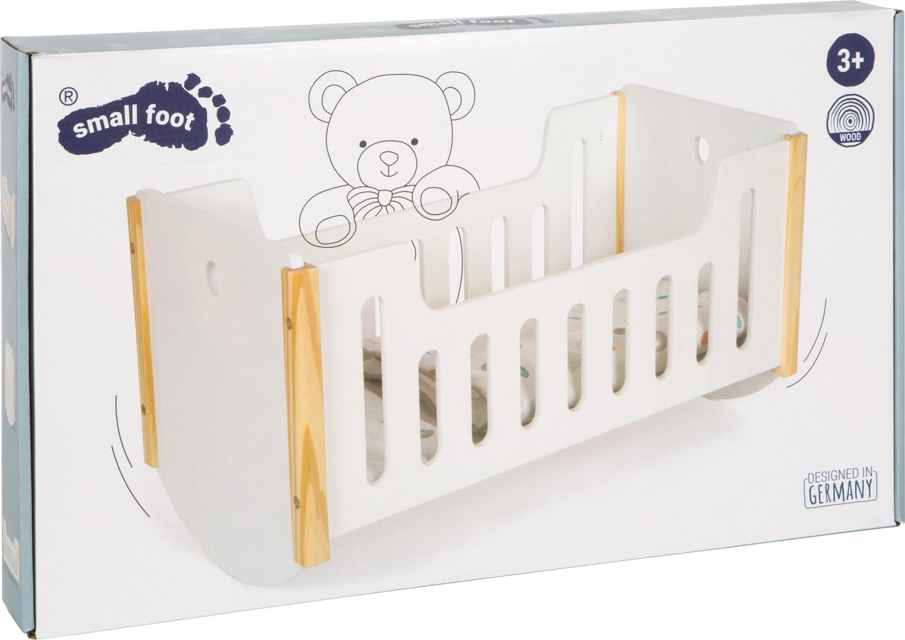 Small Foot Berceau de poupée « Little Button » en Bois, avec literie réversible, dès 3 Ans, 12660, Coloré