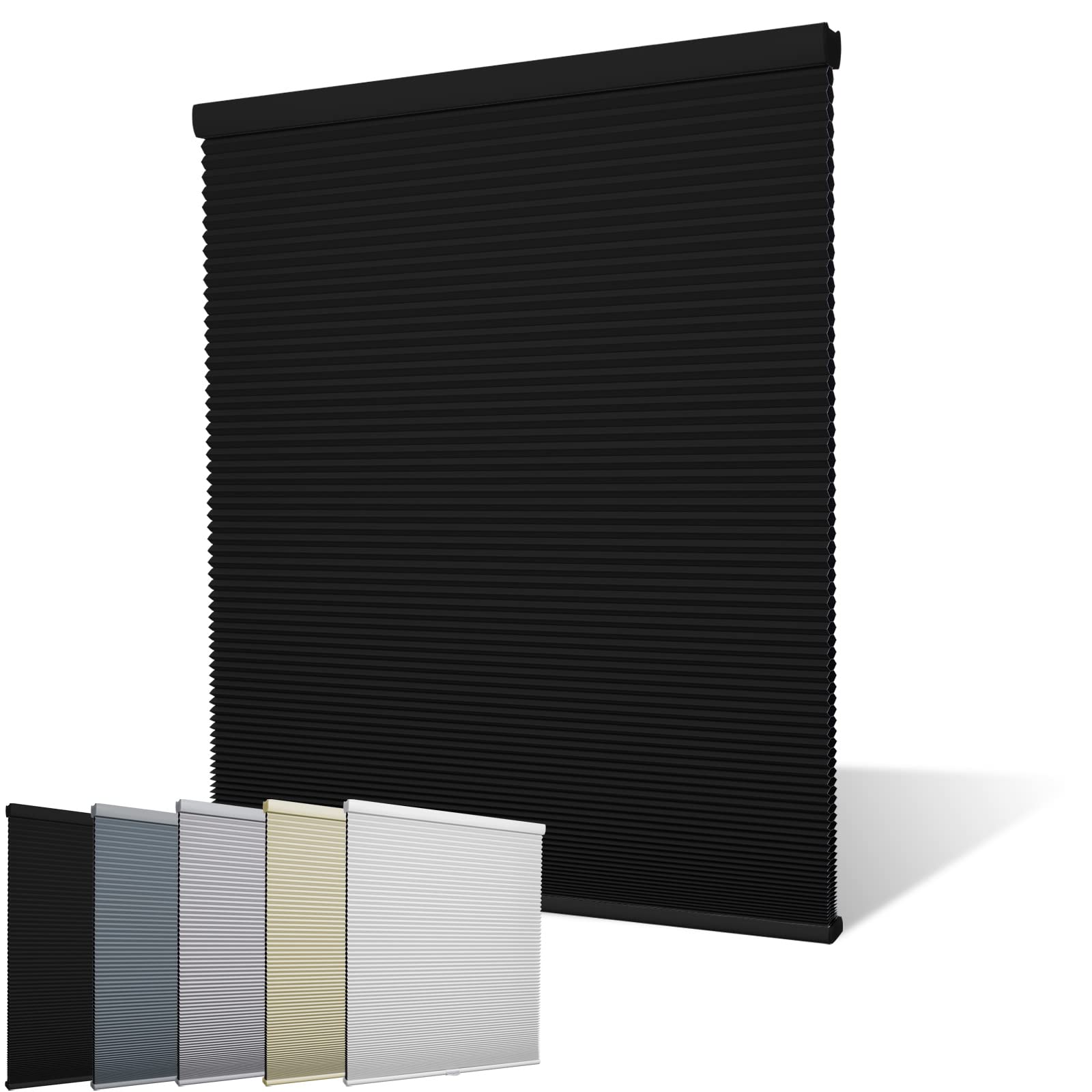Moonice Cordless Honeycomb Pleated Blinds Blackout Cellular Shades for Window Fabric Insulated UV Protection Honeycomb Shades Easy Fit for Home Bedroom Kitchen Black, 90cm W x 120cm H