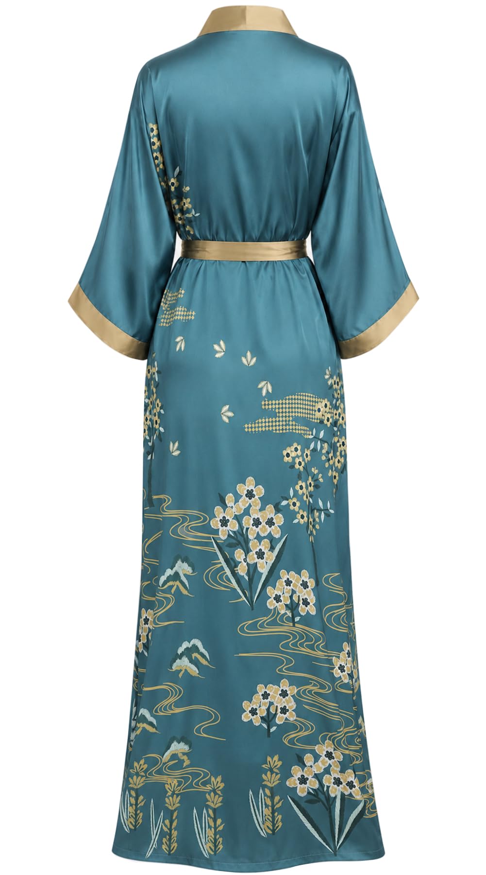 Aensso Long Soft Lightweight Silky Kimonos Robes for Women, Luxury Japanese Floral Womens Kimono Robe