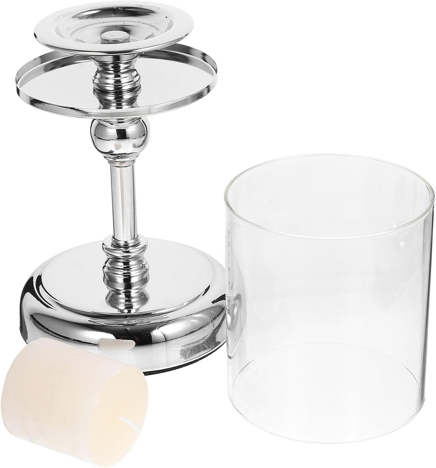 Totority Hurricane for Wedding Table and Dining Table Centerpiece Decoration Elegant Silver Candle Holder Made of Glass and Metal, Practical and Beautiful Candlestick Holder