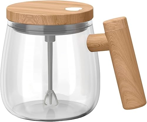 DULRLLY Taza de café autoagitable, taza de mezcla magnética automática con barra de agitación, taza de café de vidrio de 13.5 fl oz14 onzas con tapa