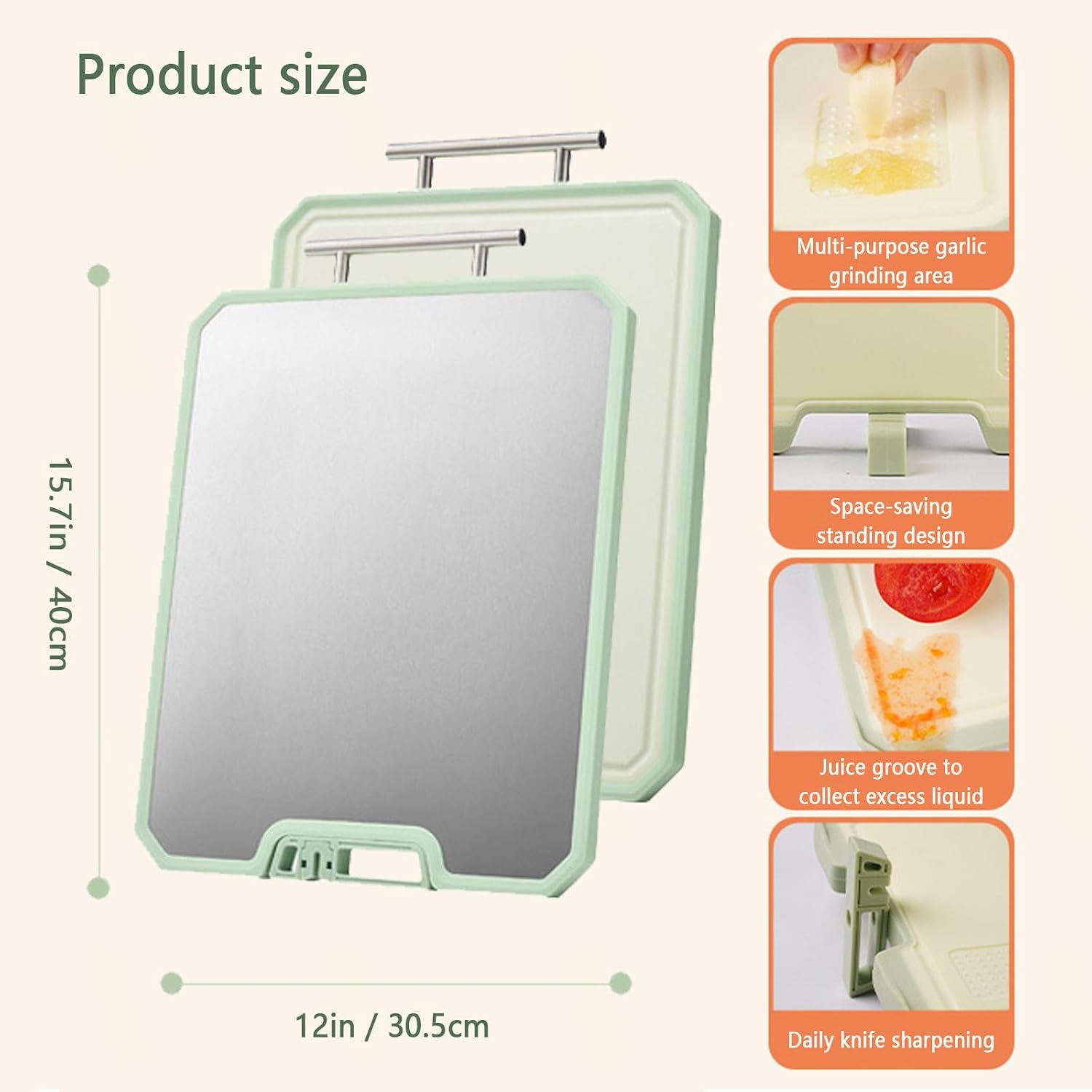 Titanium Cutting Board Double-Sided Titanium/Wheat Straw, Large Size 15.7in×12in, Cutting Board Titanium with Handle and Stand Design