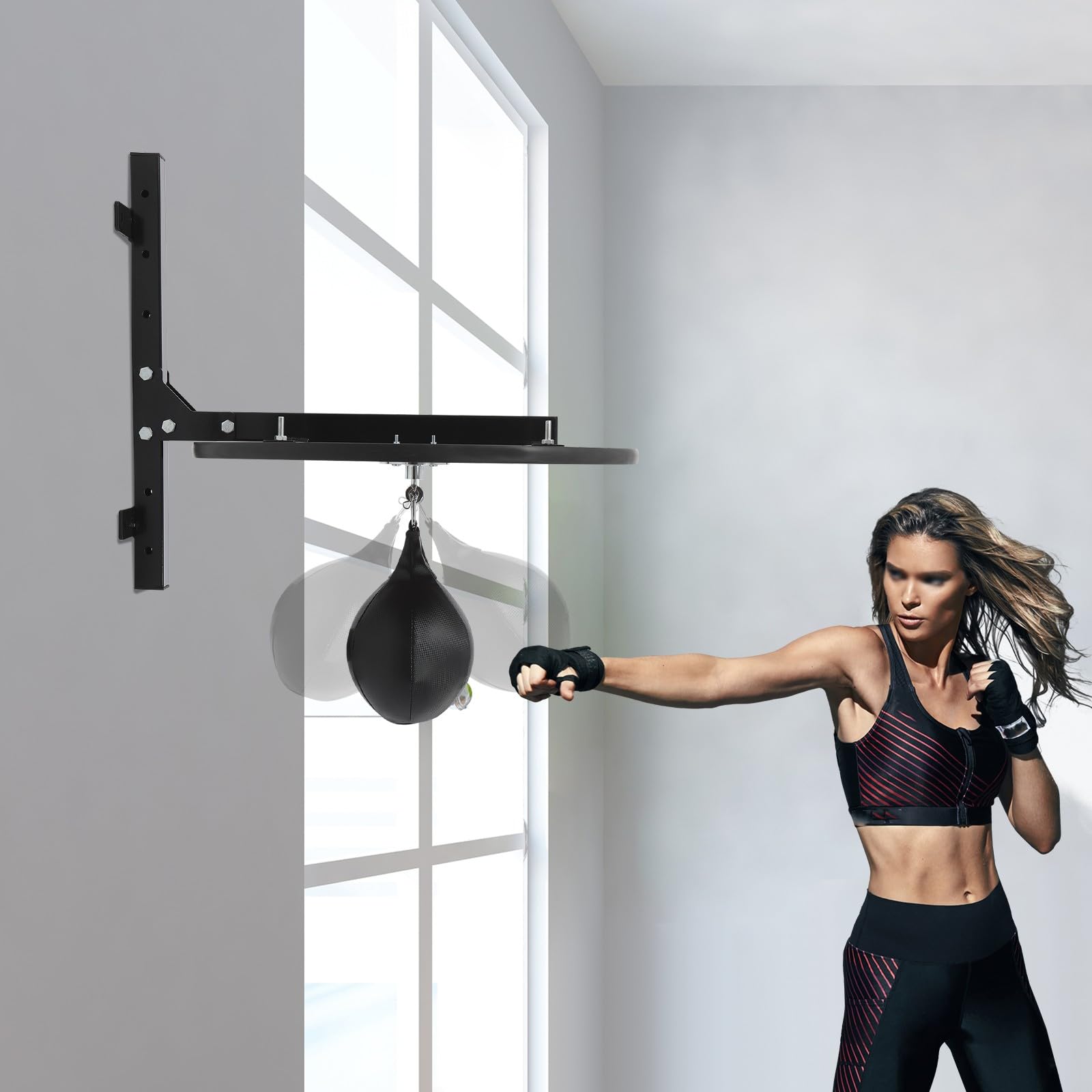 Speed Bag Plate-forme pour entraînement de boxe, avec acier, bois et polyuréthane, hauteur réglable de 30 cm, montage mural, maison, gym, gym, sac de frappe, punching, balle de réflexe, pour adultes