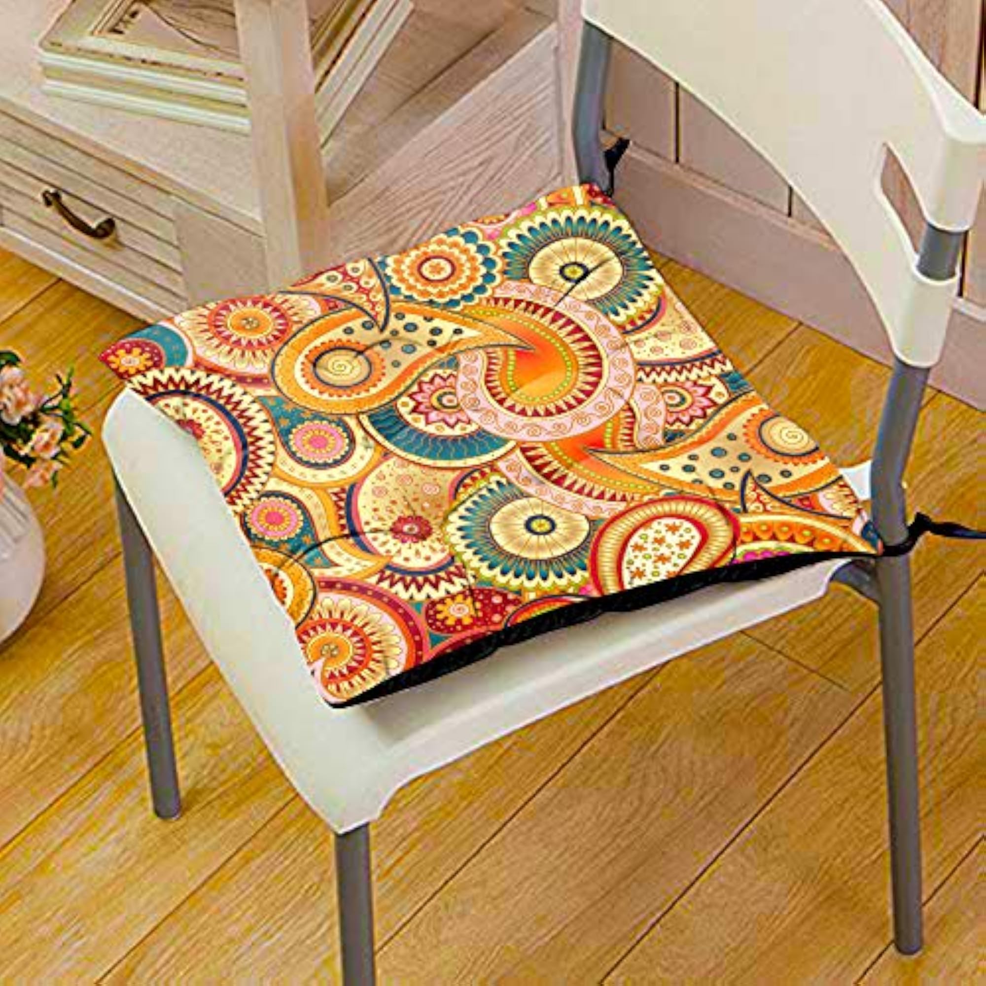 Flower Printed Square Chair Pads, Large Cushion for Dining