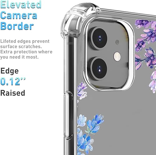 Miniatura 5 de Funda diseñada con flores para iPhone 11 con protector de pantalla, funda transparente floral para mujer, a prueba de golpes, funda protectora de