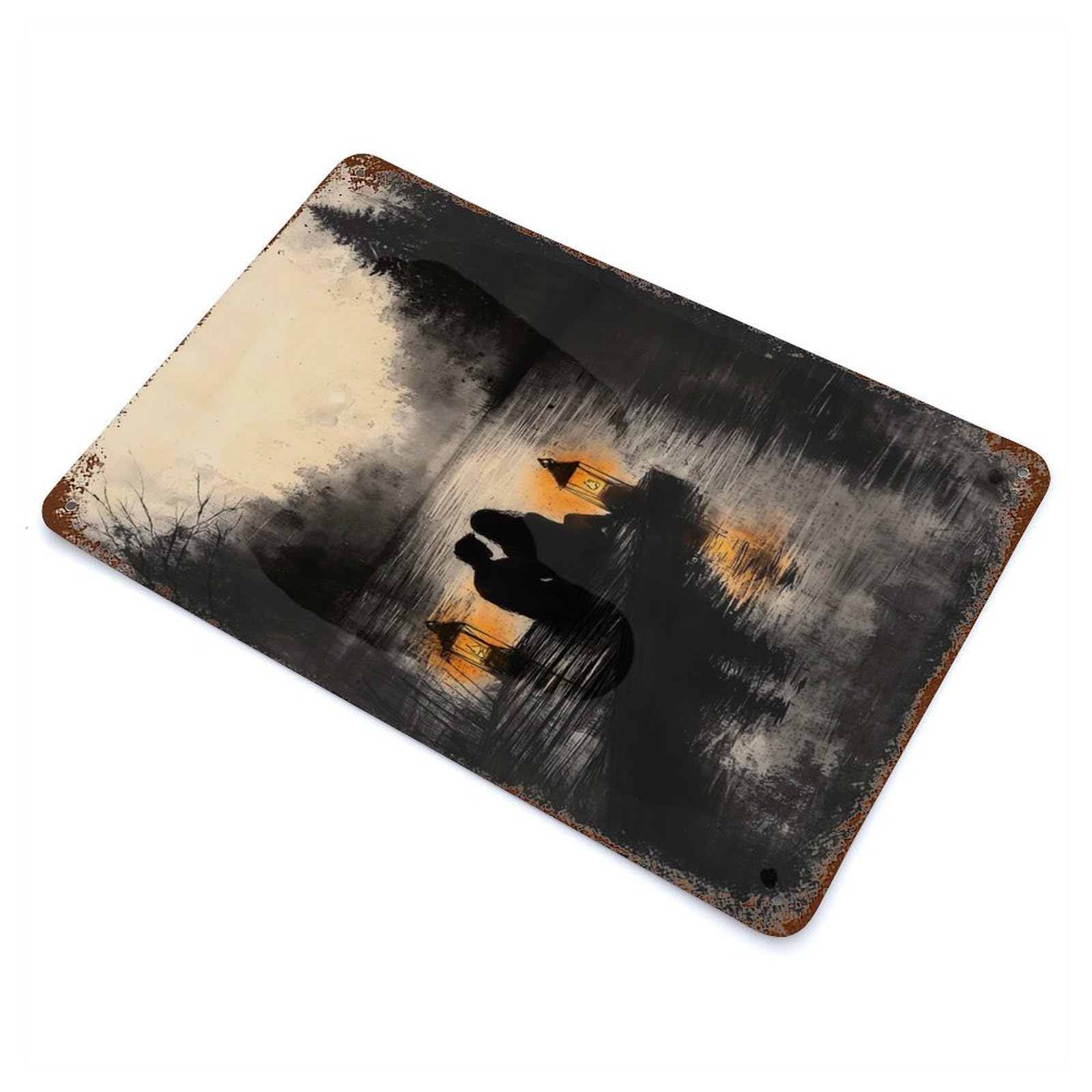 Rust Effect Romantic Lake Sunset in Monochrome Style Vintage Rust Metal Sign 11.8"x7.9", Rustic Home Decor for Farmhouse, Kitchen And Entryway Decor