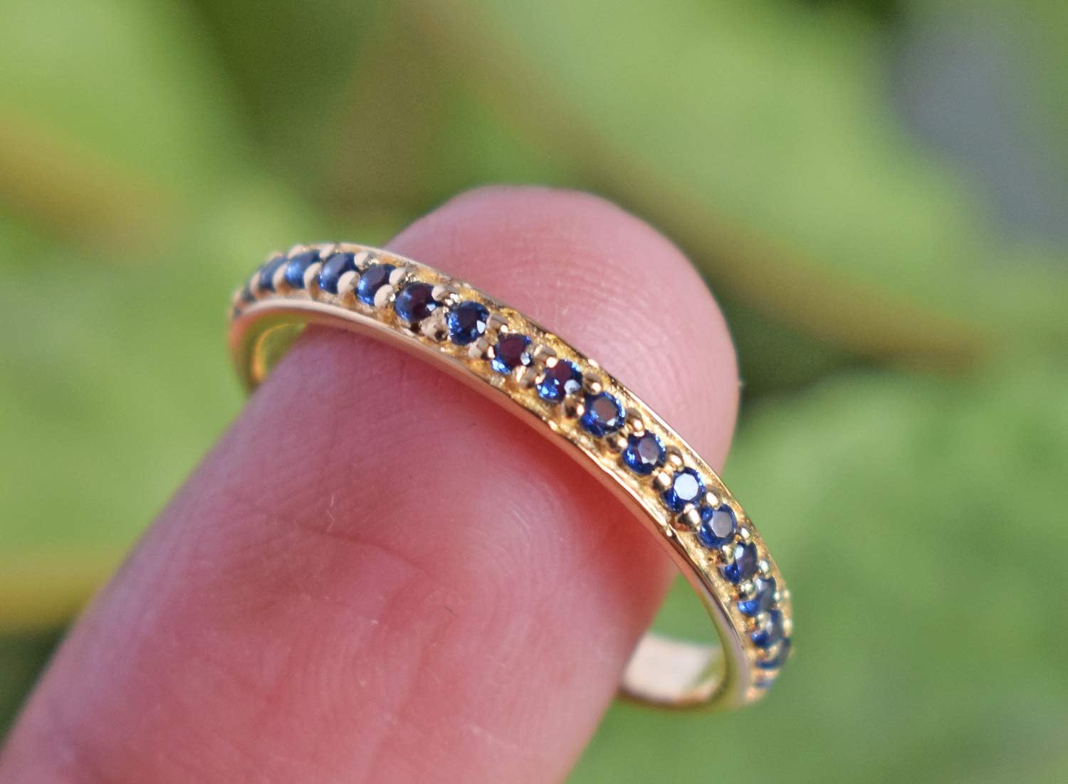 Round Blue Topaz Handmade Piece 925 Sterling Silver with Gold Plated Simple Band Ring