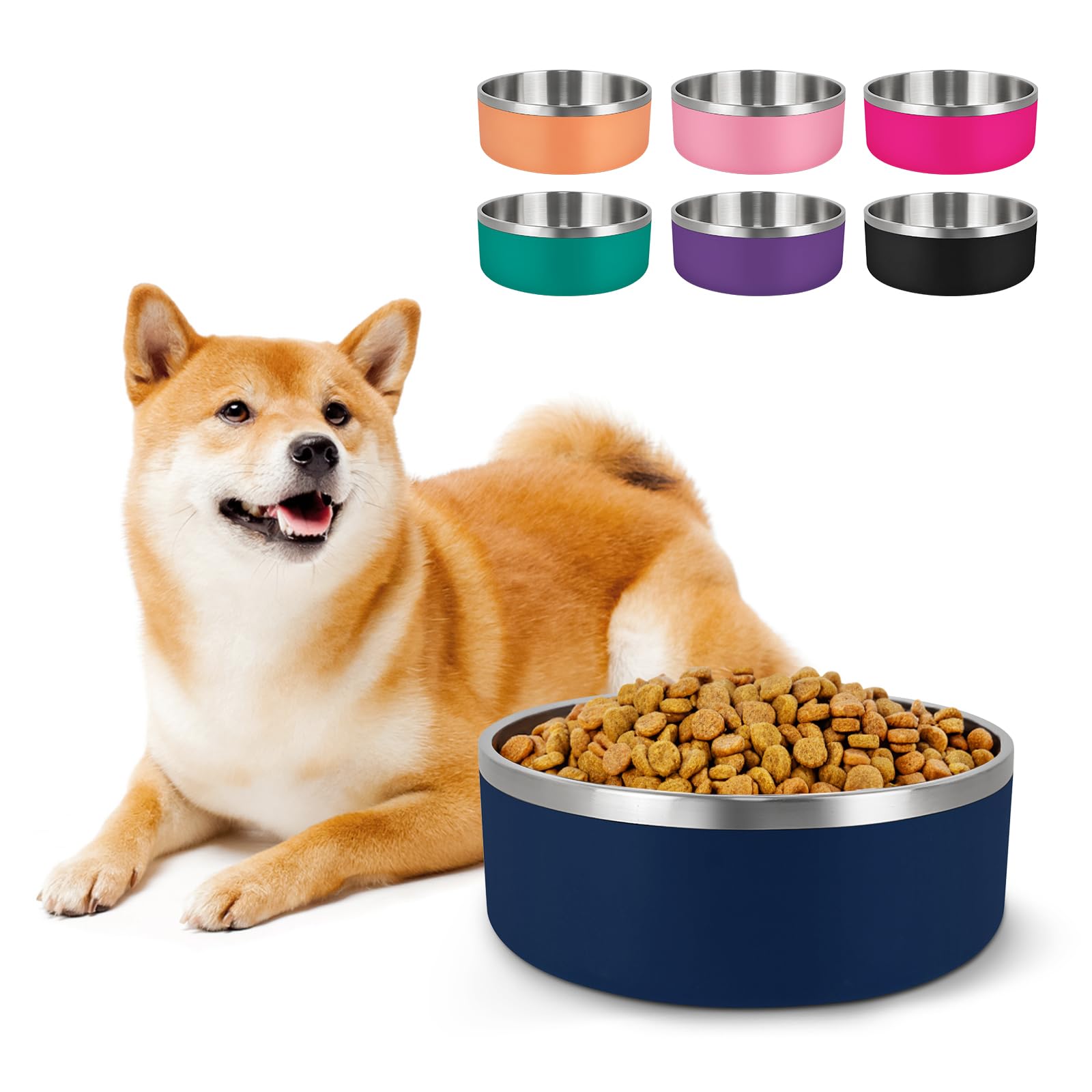 LIHONG Stainless Steel Dog Bowls for Small Medium Sized Dogs Non Slip,Insulated Dog Bowl,Pet Bowl for Food and Water,Rustproof(40oz,Blue)