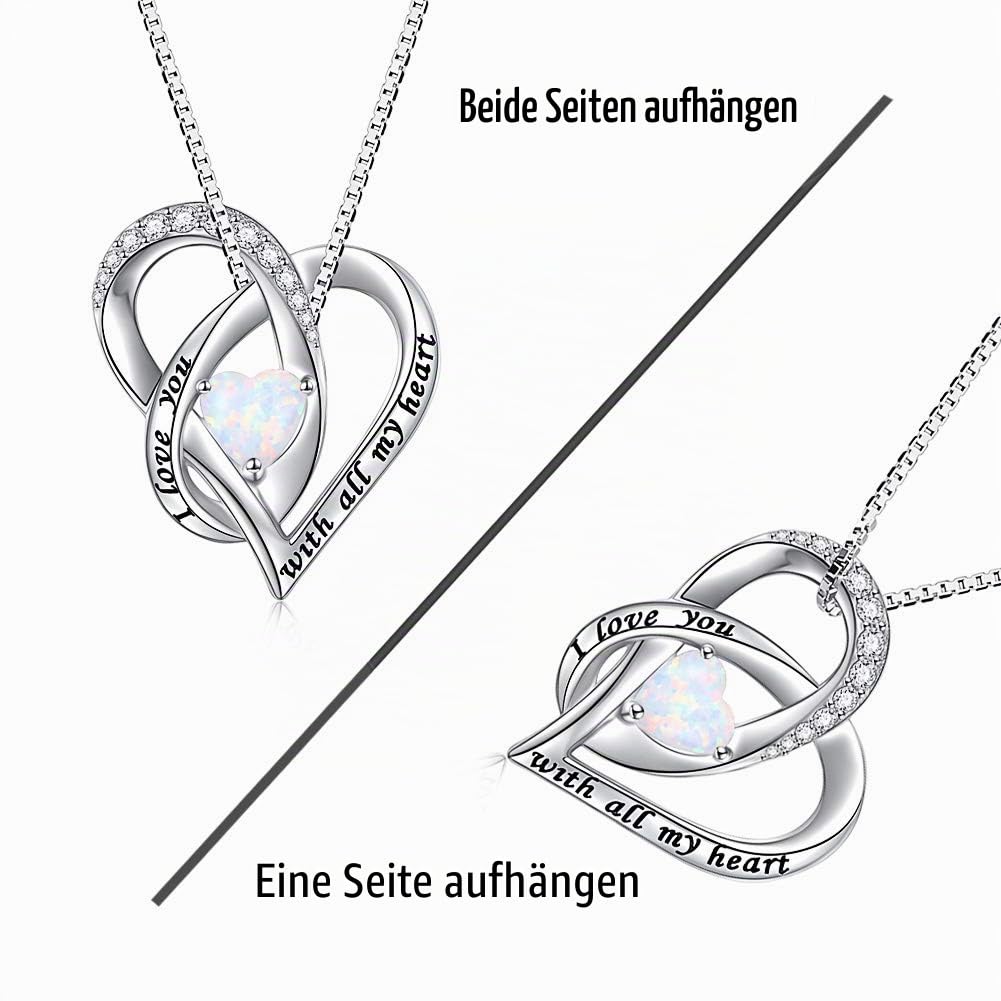 Flyow Ich Liebe Dich Erstellte Opal Halskette 925 Sterling Silber Herz Ketten Schmuck für Damen Frauen Mädchen Weihnachtsgeschenke