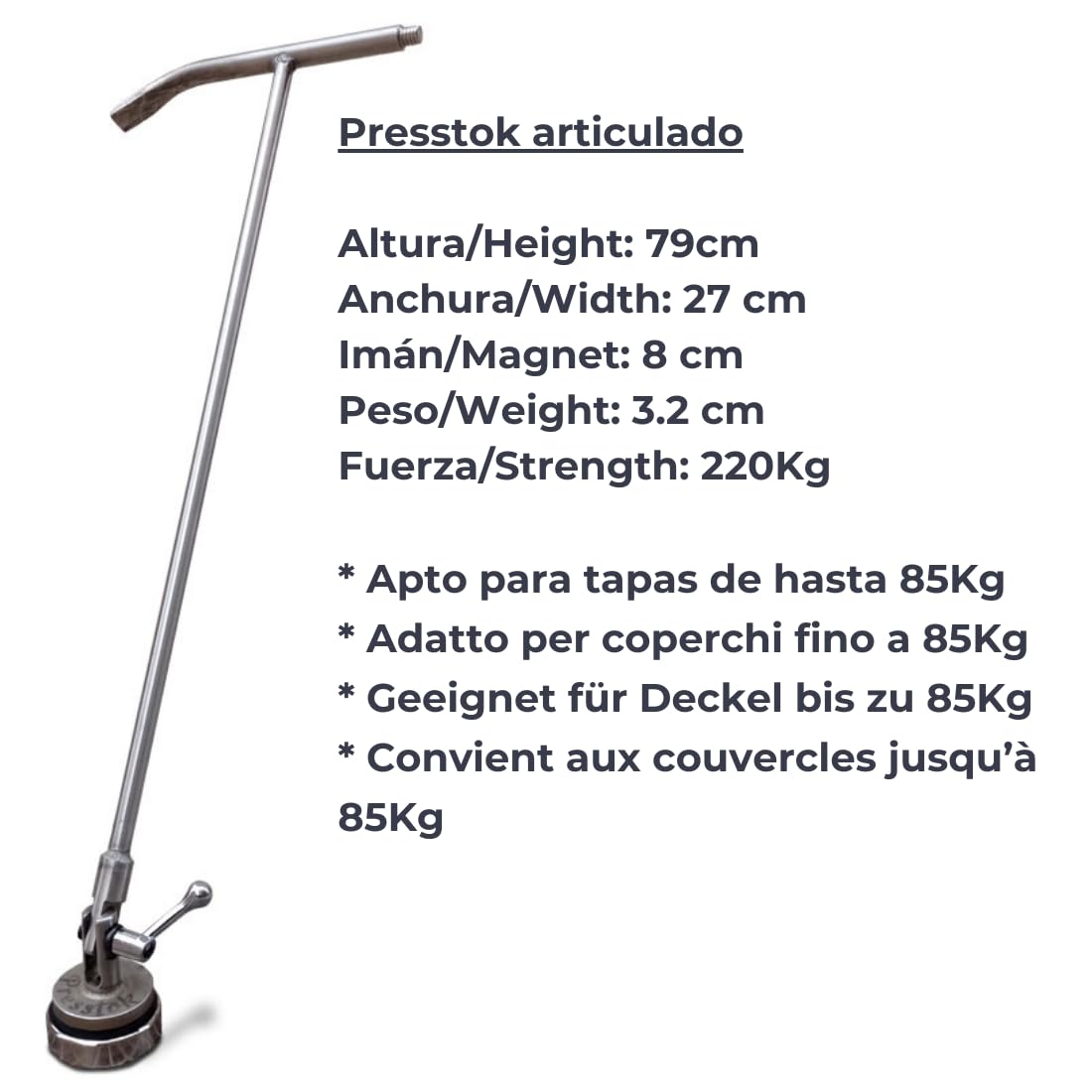 Palanca magnética acero inoxidable para levantar arquetas imán neodimio articulado