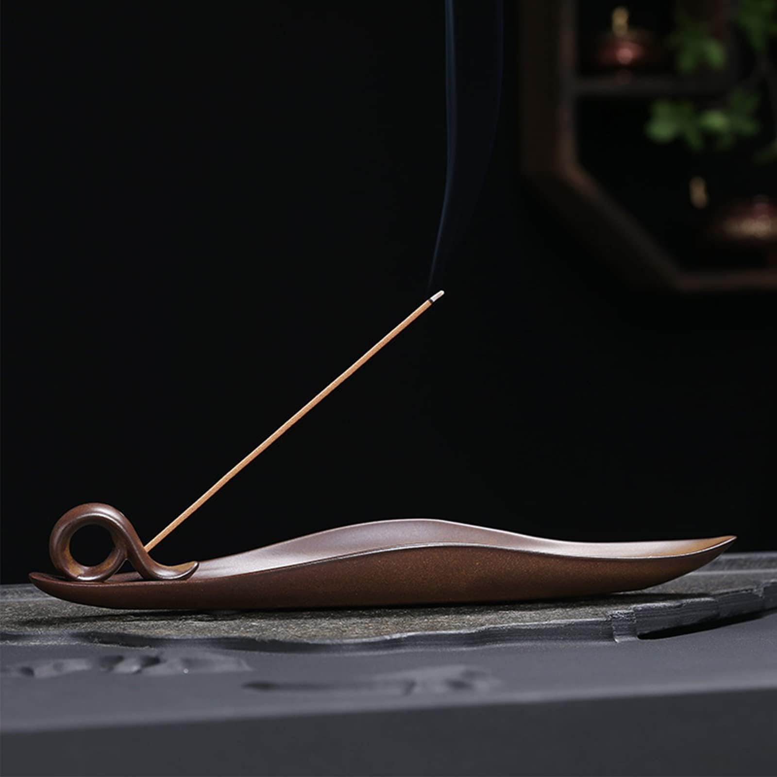 Bruciatore Incenso In Ceramica A Forma Di Foglia - Porta Incenso Artigianale Per Yoga E Meditazione (3 Fori, Marrone)