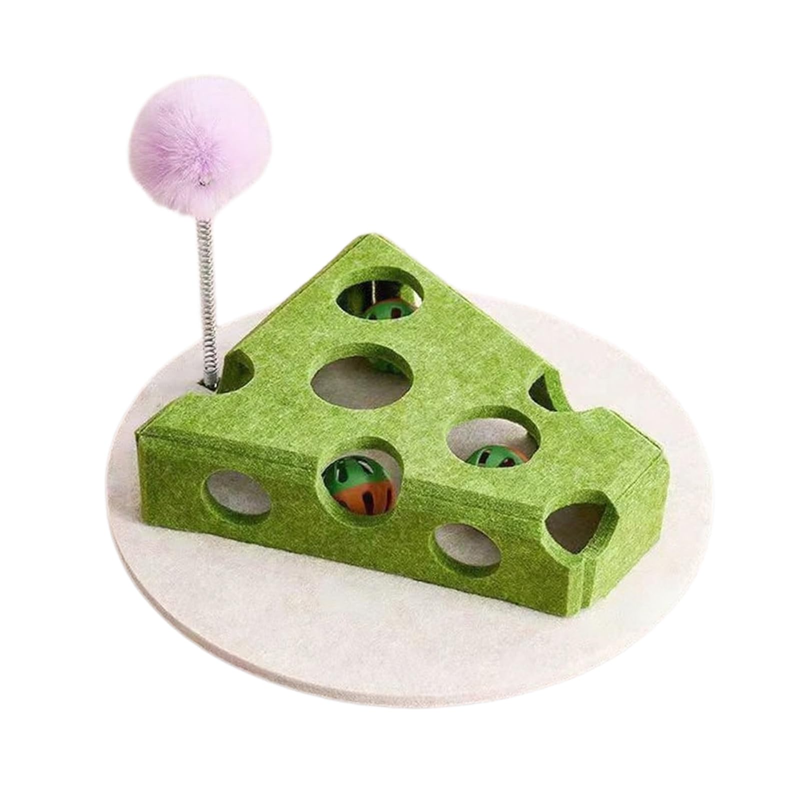 Cheese Shape Cat Toy with 7 Holes, Cat Toy with Bell Balls and Spring Teaser, Interactive Hide-and-Seek Maze for Cats, Cat