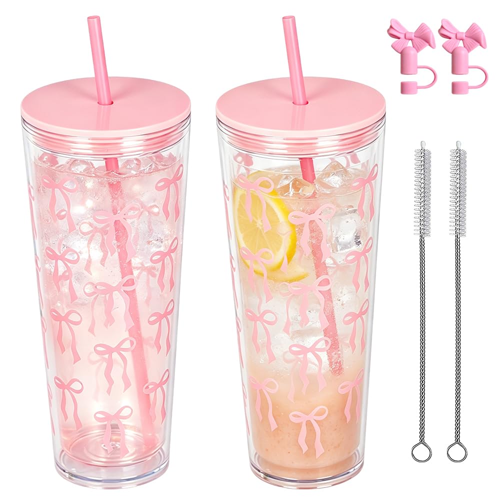 Tazas de viaje Foreverup de 700 ml con tapa y pajita, tazas frías de plástico de doble pared