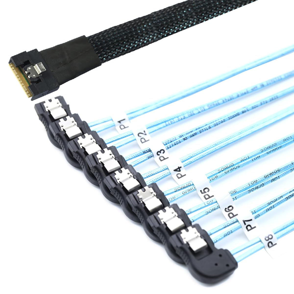 Slimline 4.0 SFF-8654 8i do 8X kabel kątowy SATA, pełna osłona, konstrukcja zapobiegająca błędom, szybki kabel do transmisji danych do serwera 24 Gb/s, kompatybilny z kontrolerem RAID, stacja