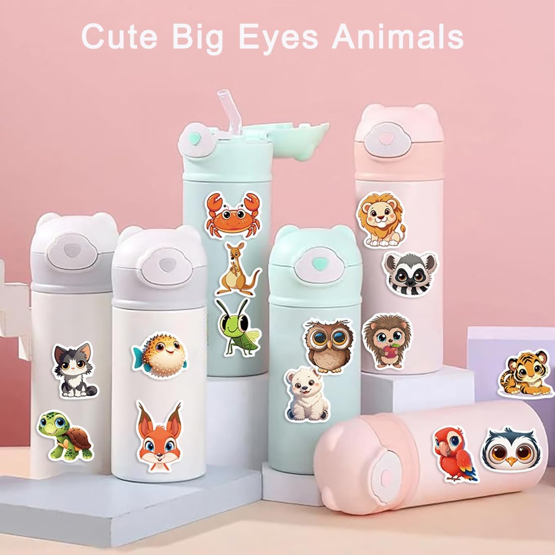 210PCS Holographic Animal Stickers for Adults - Cute Big-Eye Animal Stickers Unique Shining Designs for Water Bottles, Laptops, Scrapbook, Classroom, Teacher Prizes - Image 5