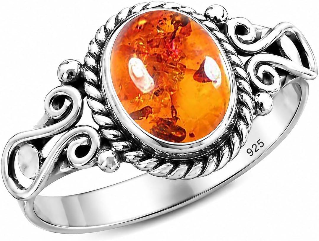 Handmade 925 Sterling Silver Rings with 6x8 Oval Natural Gemstones