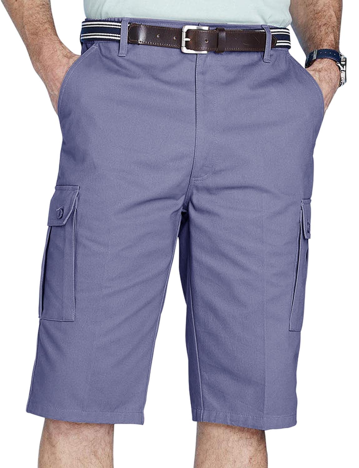 Chums Men's Long Cargo Shorts with Side Elastic Waistband, Roomy Button-Down Pockets, Longer Fit 100% Cotton Short Airforce 48